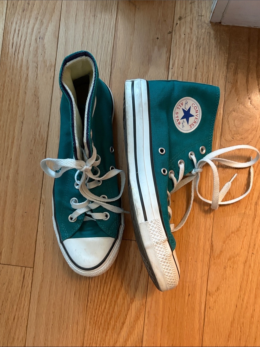 Converse Teal Canvas High-Top Sneakers with White Double Tongue